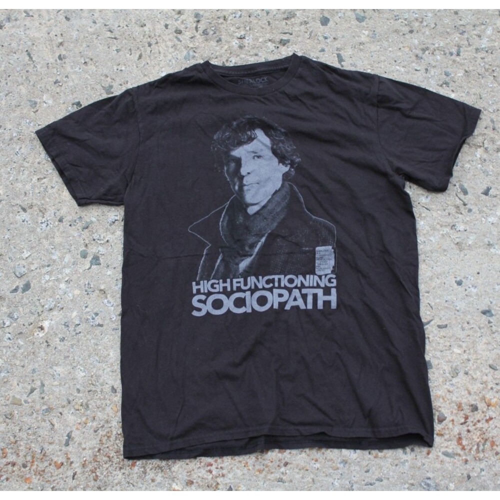 Sherlock T-Shirt BBC High Functioning Sociopath Graphic Black Cotton Size MEDIUM